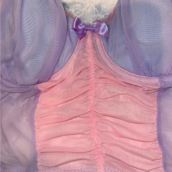 Frilly Micro Mesh Sugar Thrillz Corset Bustier Cotton Candy Pink Purple Cami med - Picture 8 of 8